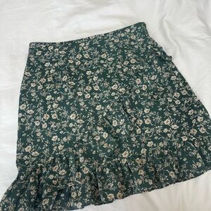 Nasty Gal Floral Ruffle Skirt in Green and Cream